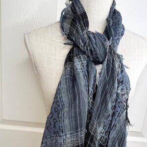Large Cobalt Blue Woven Scarf with Fringed Edges
